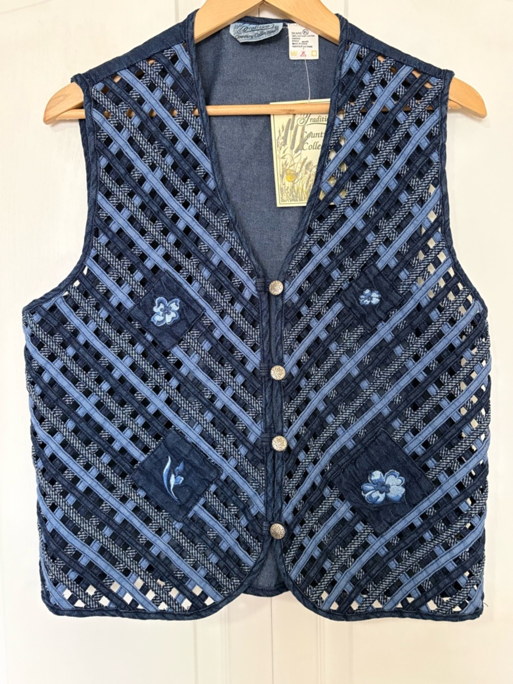 Vintage Country Classic Blue Cotton Denim Weave Button Up Vest- Sz-XL